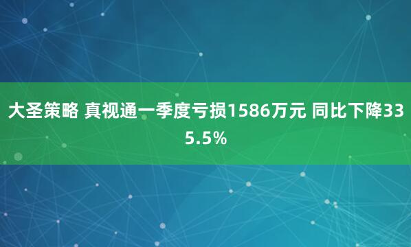 大圣策略 真视通一季度亏损1586万元 同比下降335.5%